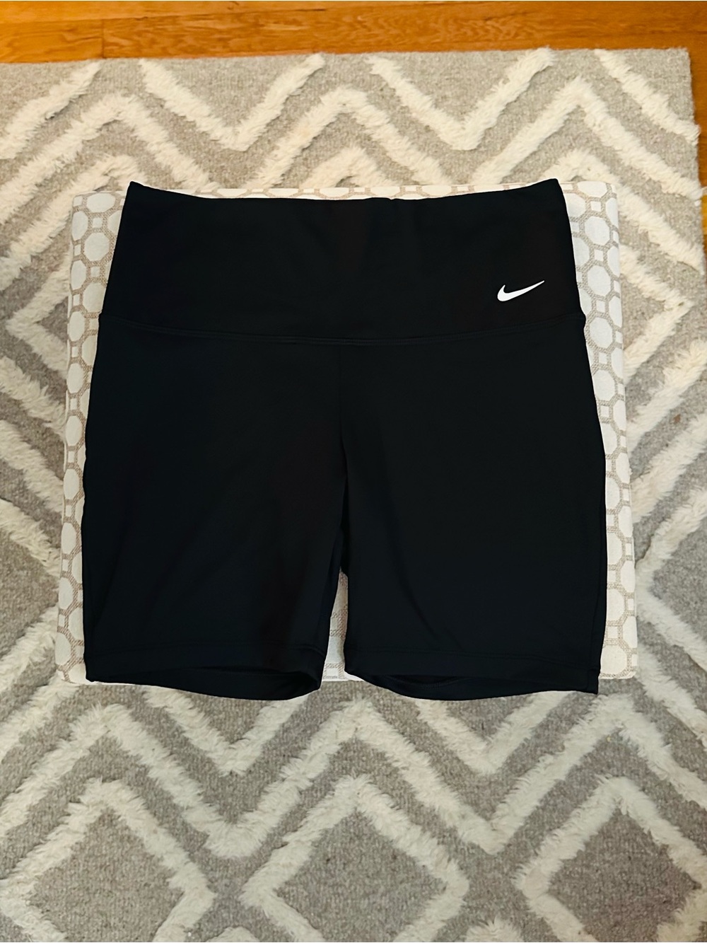 Nike Black Women's High-Rise Bike Shorts with White Swoosh